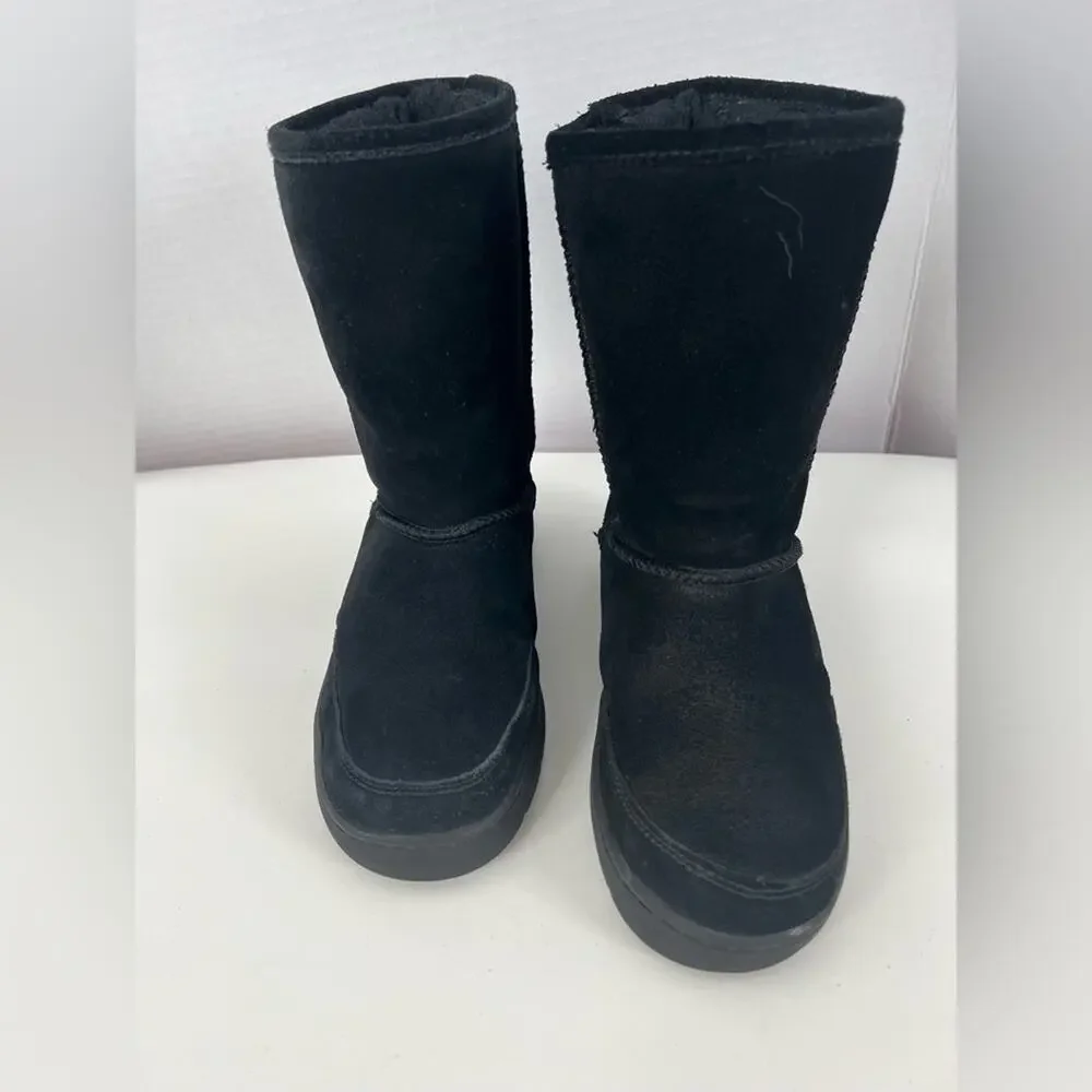 BEARPAW UNISEX EVA SHORT MIDCALF PULL ON FLAT SUEDE WINTER‎ SNOW BOOT BLACK 7/8